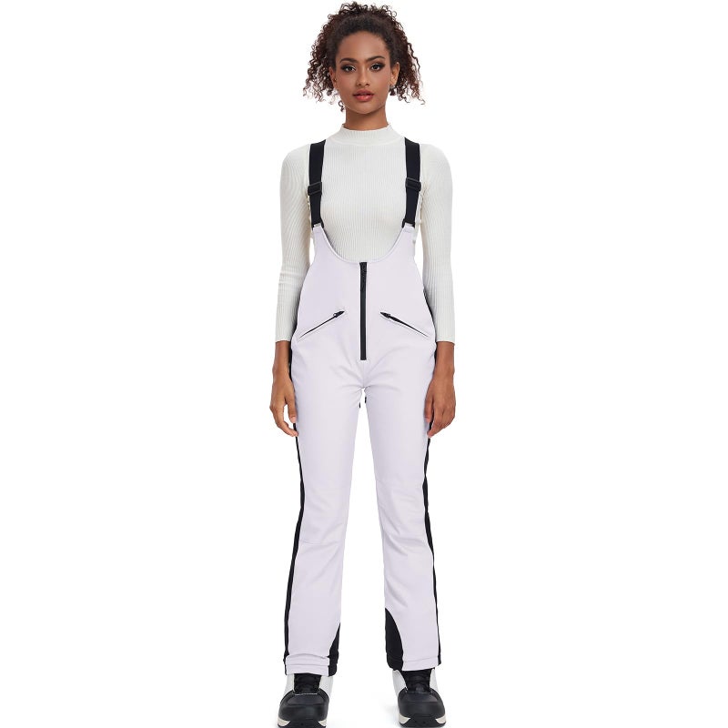 GS SNOWING Women's Snow Bibs Pants Insulated Waterproof Windproof Winter Ski Pants Snowboarding Overalls White S - Image 2
