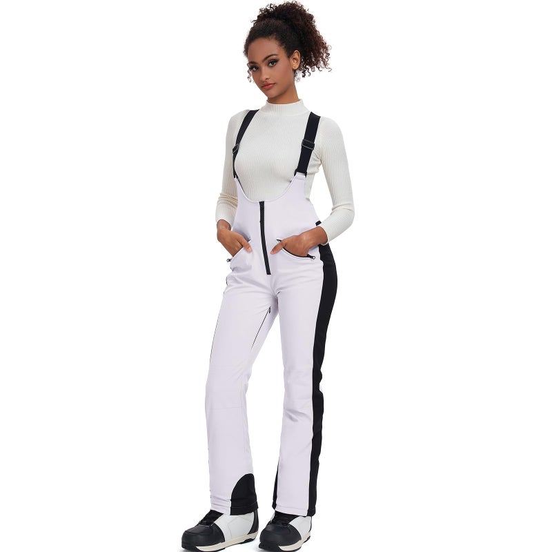 GS SNOWING Women's Snow Bibs Pants Insulated Waterproof Windproof Winter Ski Pants Snowboarding Overalls White S - Image 1