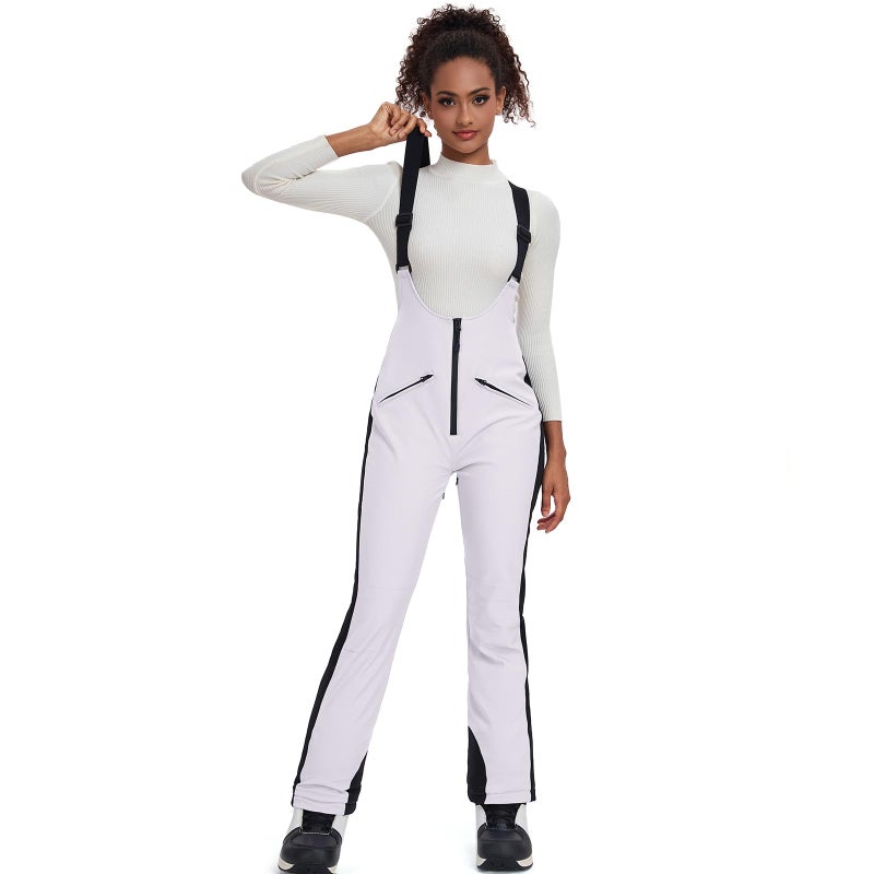 GS SNOWING Women's Snow Bibs Pants Insulated Waterproof Windproof Winter Ski Pants Snowboarding Overalls White S - Image 3