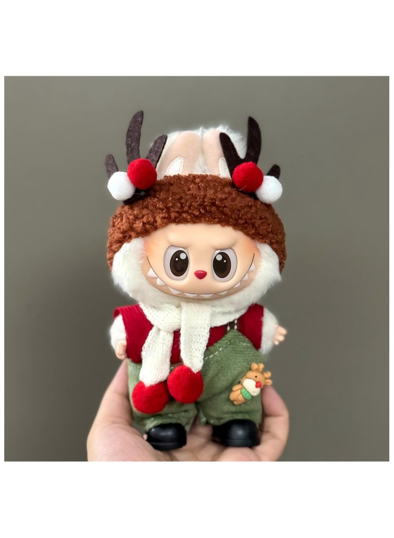 FRUITFUL PARTY 4 Pcs Clothes for Labubu Outfit (NO Doll), Christmas Reindeer Headband Outfit Accessories for Labubu, Cute Holiday Clothes Set for Labubu Accessories