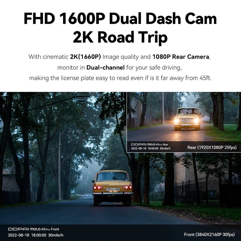 دي دي باي ملحقات كاميرا Ddpai Mola N3 Pro Dash Camera Driving Vehicle Cam Wifi Smart Connect Car Recorder 2.5K DVR Dash Camera - Image 2