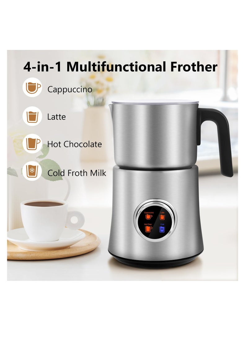 Excefore 4-in-1 Detachable Milk Frother and Steamer, 650 ML Automatic Hot & Cold Foam Maker and Milk Warmer for Latte, Cappuccino, Hot Chocolate, Knob Control, Dishwasher Safe, Sliver  - Image 2