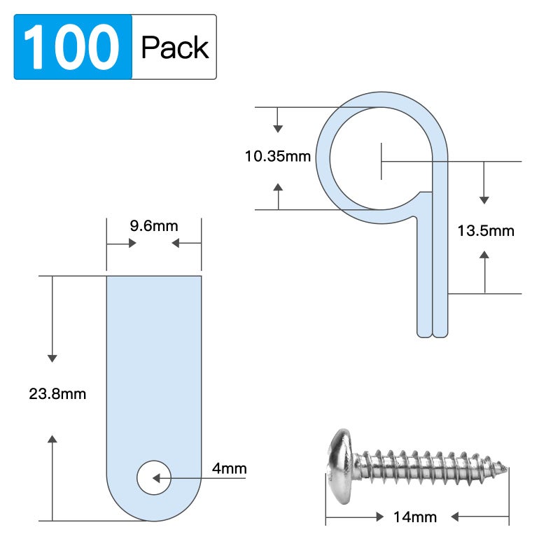 VIPMOON 100Pcs 3/8 Inch R-Type Cable Clamps, Nylon Plastic Cable Clips with Screws, Mounting Cord Fasteners for Electrical Wire Clamps Management, Black - Image 3
