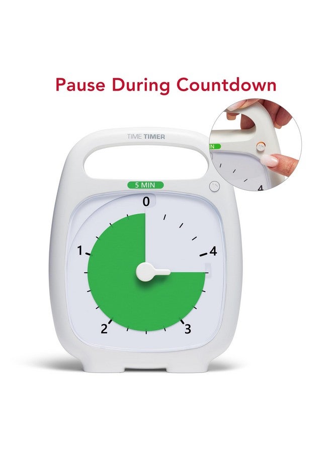 TIME TIMER PLUS 5 Minute Desk Visual Timer - Countdown Timer with Portable Handle for Classroom, Office, Homeschooling, Study Tool with Silent Operation (White) - Image 5