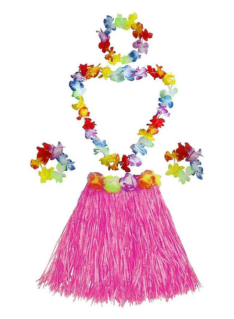 Party Time 5pcs Set of Pink Hula Hawaiian Skirt Costume - Image 1
