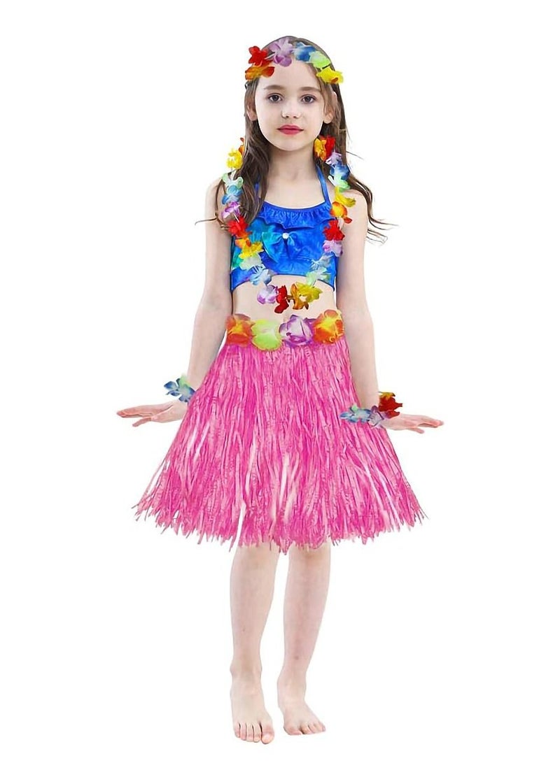 Party Time 5pcs Set of Pink Hula Hawaiian Skirt Costume - Image 2