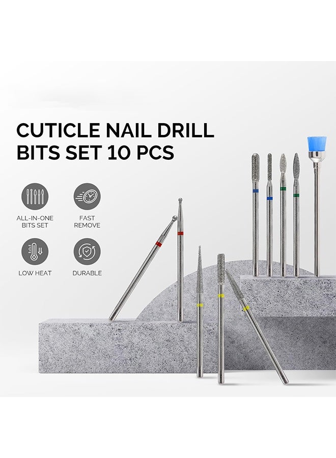 JS 10 Pcs Nail Drill Bits Set, 3/32 Inch Diamond Cuticle Nail Bits Kit for Nail Drill E-File, Manicure Pedicure Remover Tools for Acrylic Gel Nails, Salon Home Nail Care Supplies - Image 2