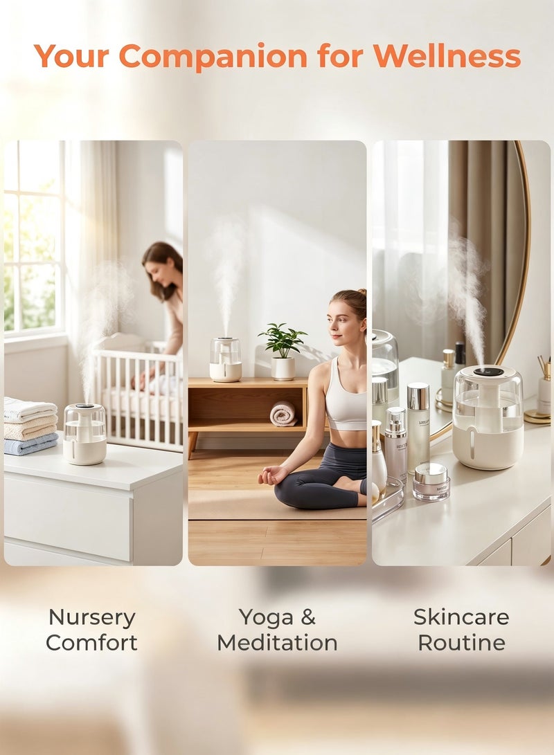 ZERIFAM Air Humidifier, Humidifiers for Bedroom, 6.8l Top Fill 20h and 36db Quiet Runtime for Large Room, Cool Mist Ultrasonic Humidifier with Humidity Sensor, Night Light for Home, Baby, Nursery, Plants - Image 5