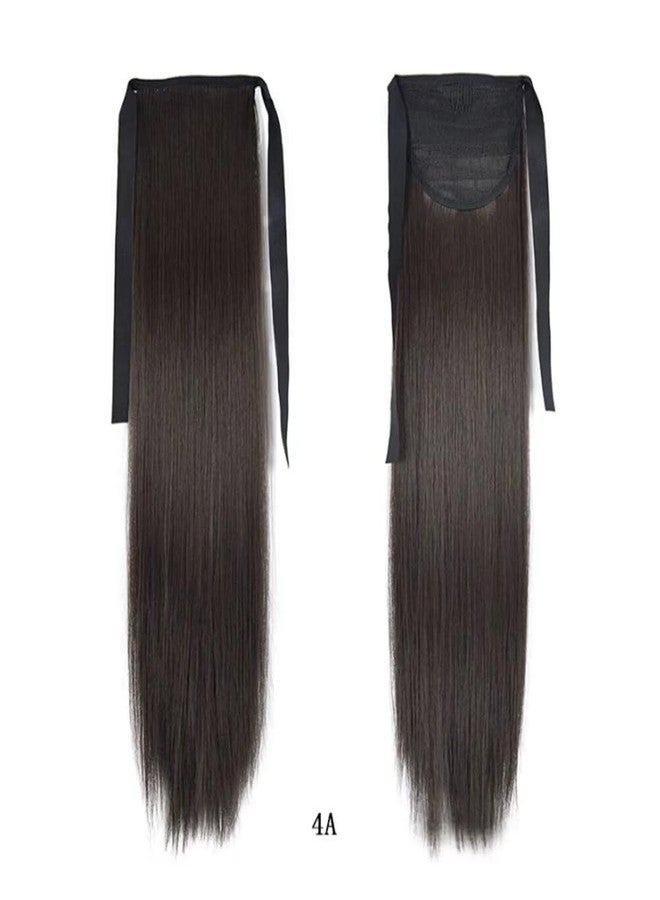 iLUU Tie Up Ponytail Clip in Hair Extensions Hairpiece Binding Pony Tail Extension 24" 90g Black Brown Long Straight Tie Up Ponytails Synthetic Hair for Girl Lady Women - Image 5
