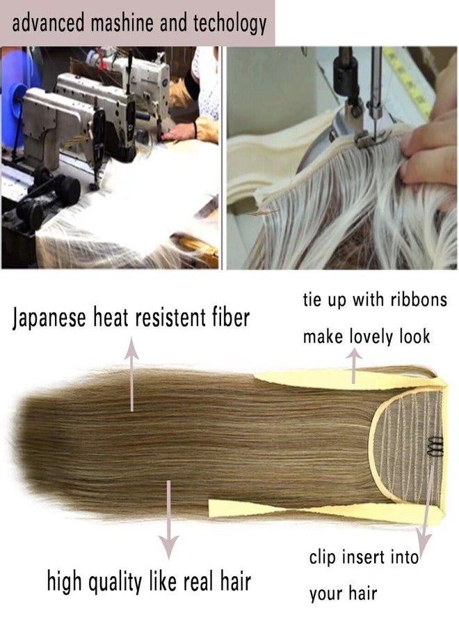 iLUU Tie Up Ponytail Clip in Hair Extensions Hairpiece Binding Pony Tail Extension 24" 90g Black Brown Long Straight Tie Up Ponytails Synthetic Hair for Girl Lady Women - Image 3