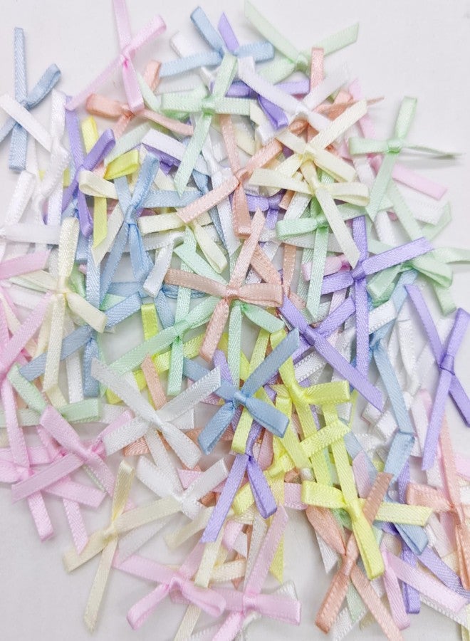 BeeSpring 100pcs Mini Colorful Satin Ribbon Bows Ties Tiny Scrapbook Embellishment Craft DIY Bowties Decorations for Crafts Birthday Cake Wedding Baking Hair Clips Wrapping Decoration - Image 1