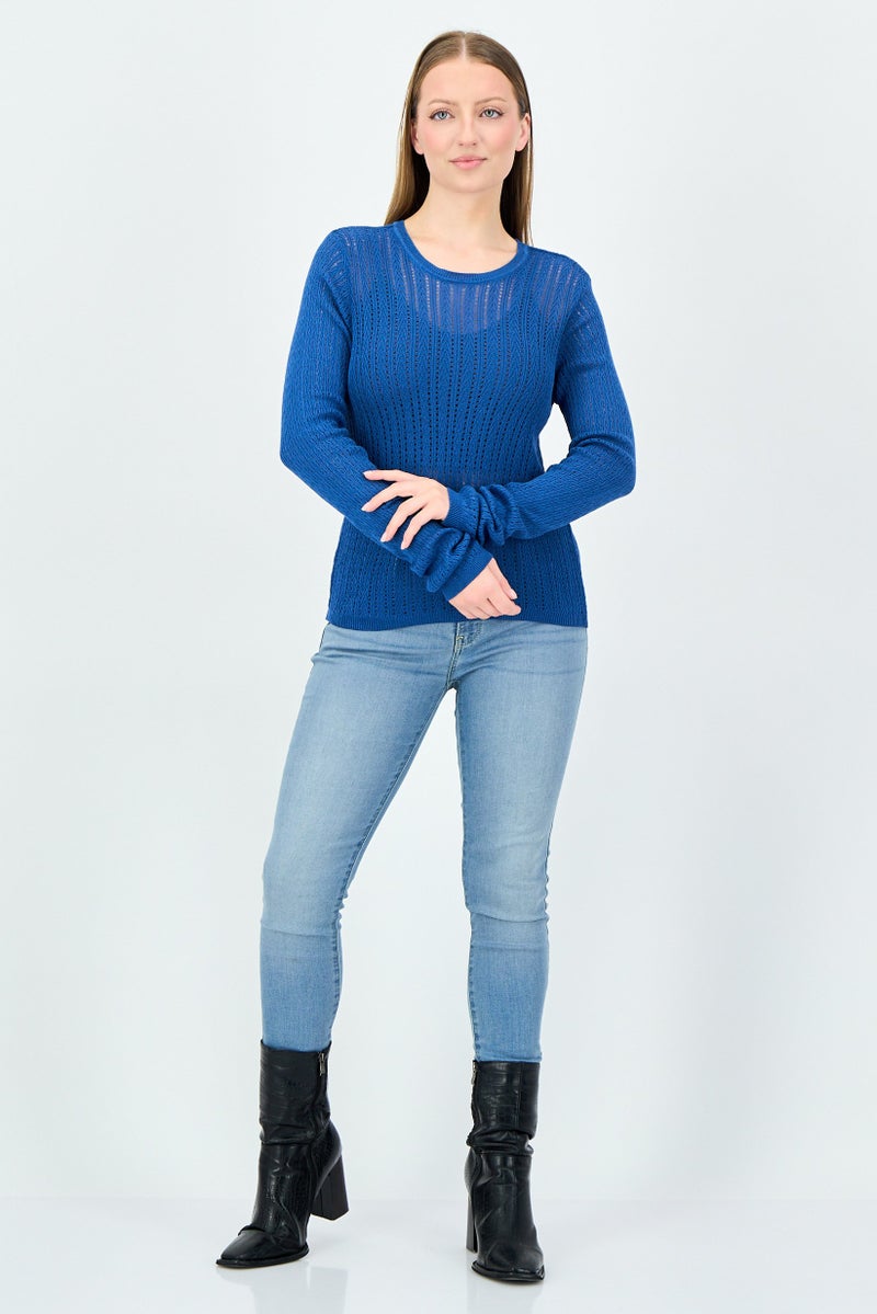 ONLY سويتر محبوك صلب للنساء من جدي باي أونلي، أزرق رمادي - Image 2