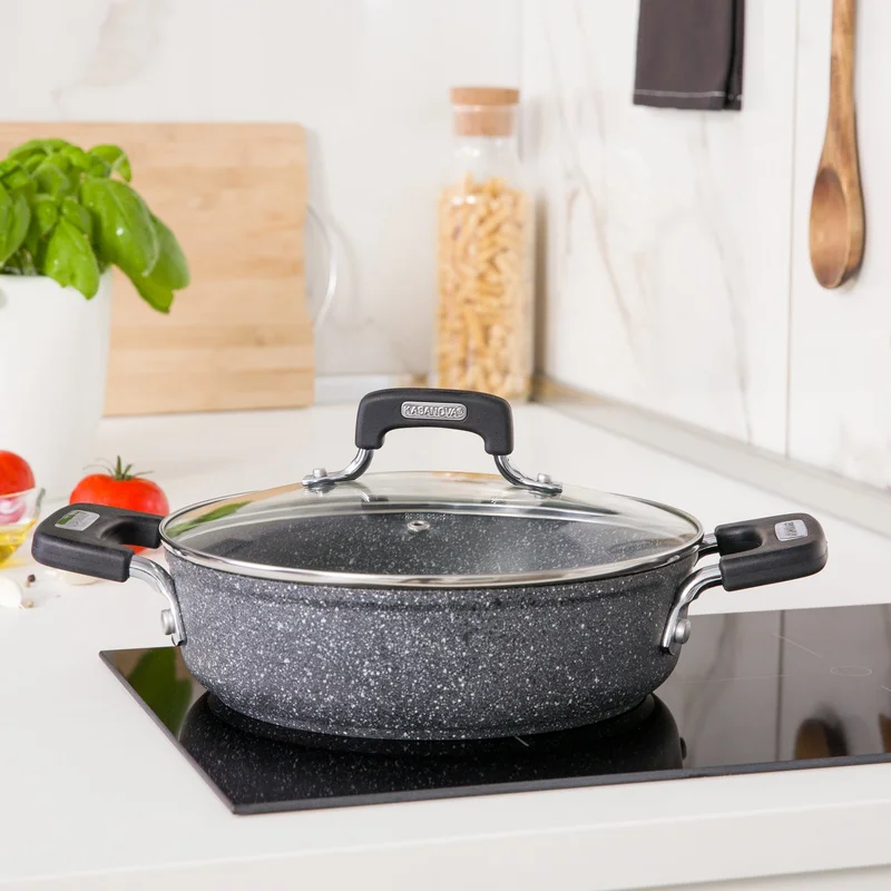 Simply Kitchen New Petra Dark Sauté Pan 24 Cm With Glass Lid Gray