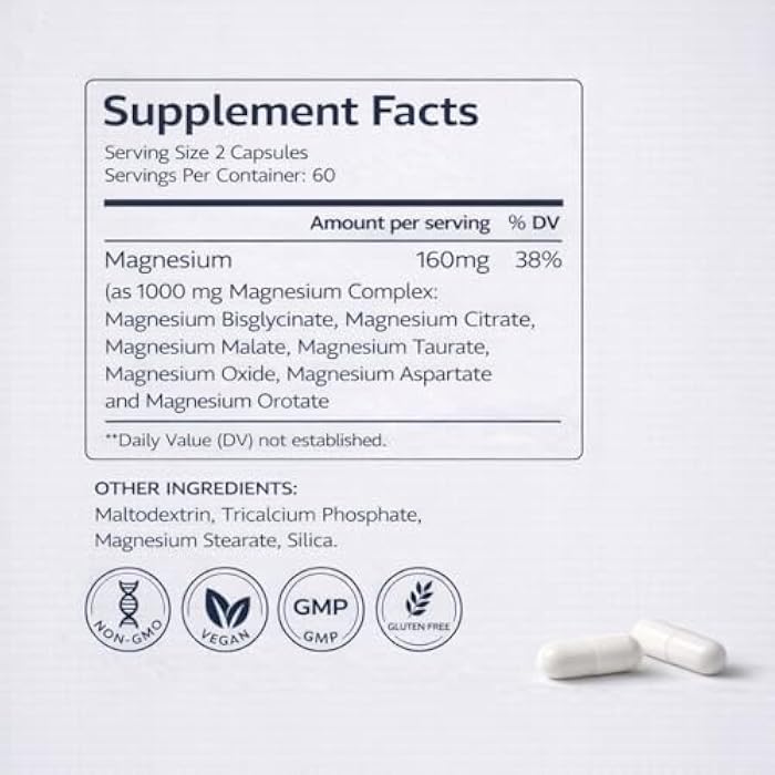 Alliwise 1000mg Magnesium Complex for Women & Men,7-in-1 Chelated Magnesium Blend with Glycinate, Taurate, Citrate & More,Calm, Sleep & Muscle Relaxation Support,Third-Party Tested - Image 5
