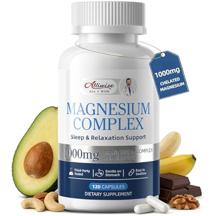 Alliwise 1000mg Magnesium Complex for Women & Men,7-in-1 Chelated Magnesium Blend with Glycinate, Taurate, Citrate & More,Calm, Sleep & Muscle Relaxation Support,Third-Party Tested - Image 1