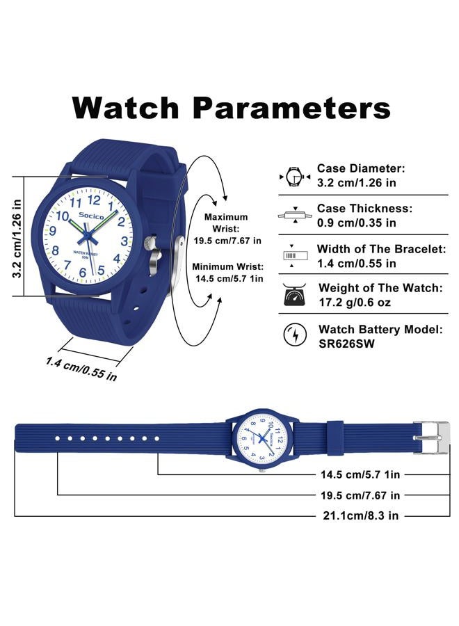 SOCICO Kids Analog Watch for Boys Girls, Easy to Read Learning Time Watch, 50M Waterproof, Soft Band Wristwatch for Ages 4-12, Great Gift for Children, Blue, Minimalist - Image 5
