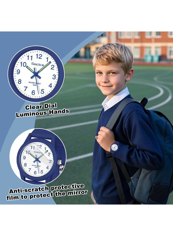 SOCICO Kids Analog Watch for Boys Girls, Easy to Read Learning Time Watch, 50M Waterproof, Soft Band Wristwatch for Ages 4-12, Great Gift for Children, Blue, Minimalist - Image 3