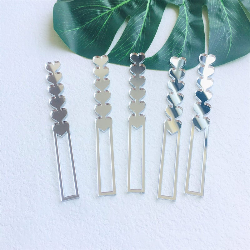 CHENRUI 20 Pcs Heart Acrylic Mirror Cakesicle Sticks Cute Valentine Birthday Baby Shower Popsicle Sticks Silver Mirror