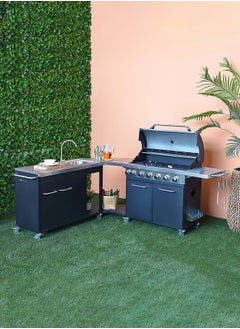 DANUBE HOME Inferno Ignite Series Bbq Kitchen Outdoor Kitchen Independent Design Of Components 6 Main Burners And One Side Burner - Black  - Image 1