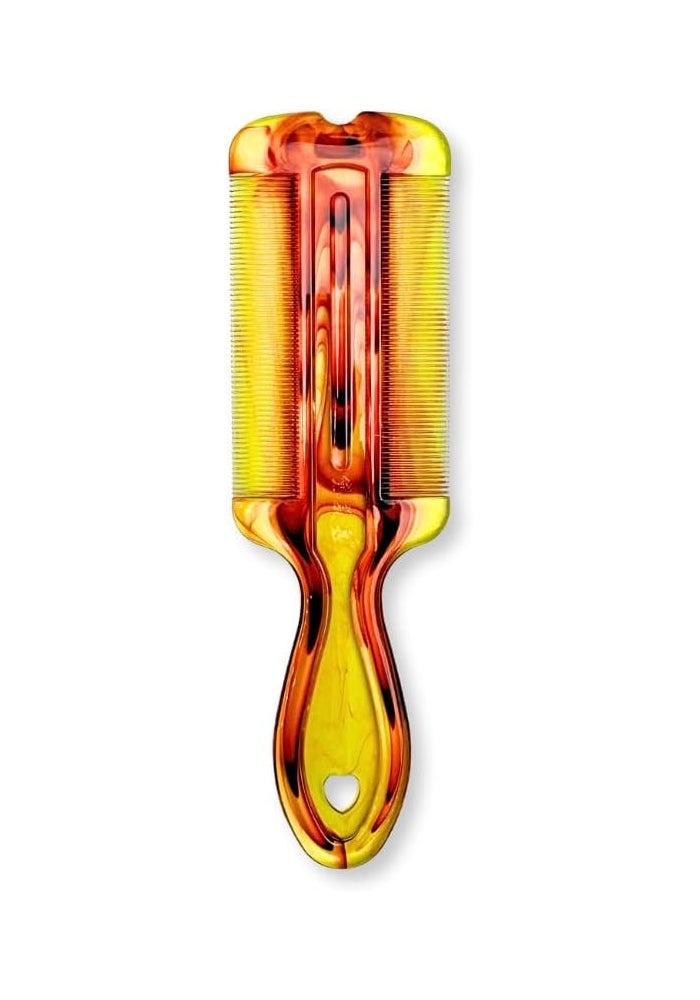 Glitters Professional Double-Sided Nit Comb - Fine-Toothed Hair Lice Removal Tool in Yellow and Orange - Image 2