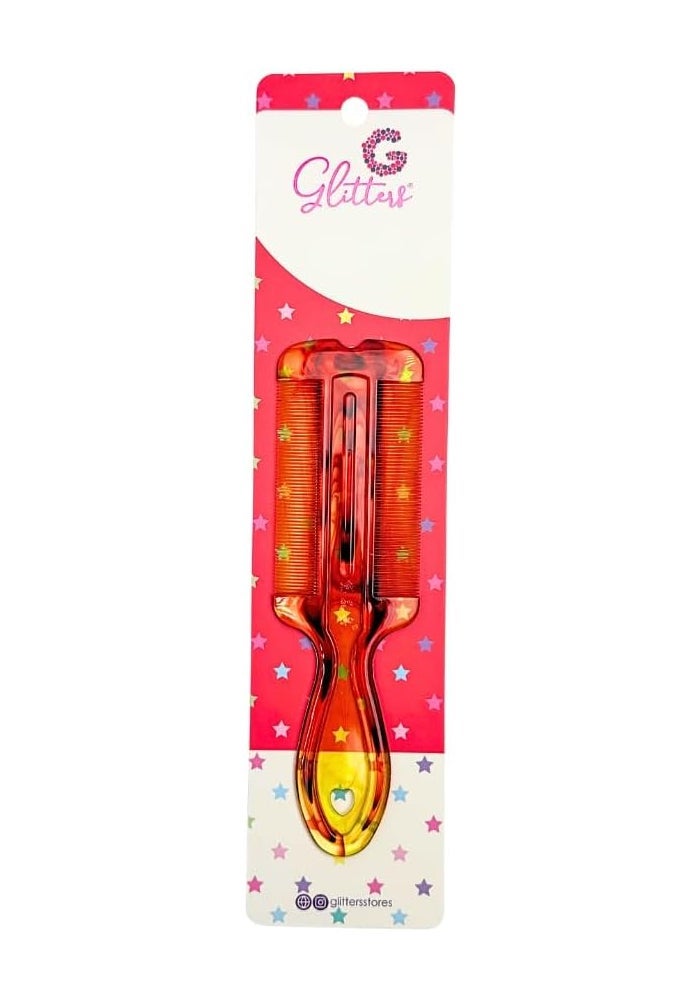 Glitters Professional Double-Sided Nit Comb - Fine-Toothed Hair Lice Removal Tool in Yellow and Orange - Image 1