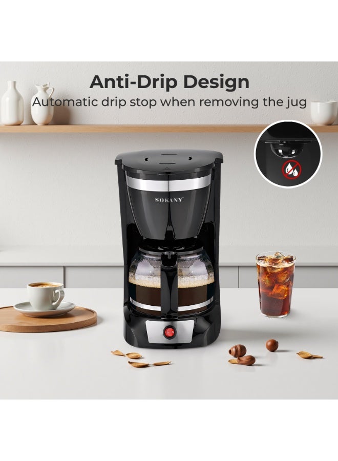 sokany Coffee Maker,Up to 12-Cup Drip Coffee Machine with 1.5L Glass Carafe, Easy-Grip Handle, Drip Stop, Non-Stick Warming Plate, Auto-Shutoff, Boil Dry Protection - Image 5
