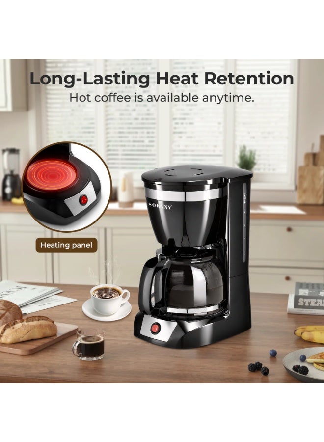 sokany Coffee Maker,Up to 12-Cup Drip Coffee Machine with 1.5L Glass Carafe, Easy-Grip Handle, Drip Stop, Non-Stick Warming Plate, Auto-Shutoff, Boil Dry Protection - Image 4