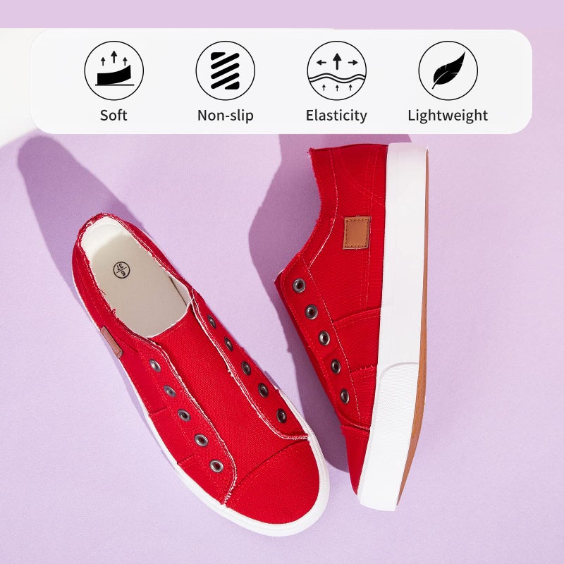 XRH Women's Slip on Shoes Non Slip Fashion Canvas Sneakers Low Top Casual Shoes(Red,US6) - Image 5