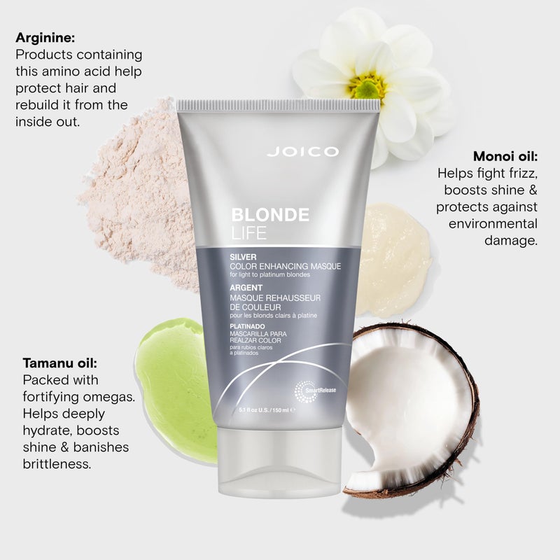 Joico Blonde Life Color Enhancing Masque | For Blonde Hair | Color Depositing Treatment | Maintain Unique Blonde Tones | Fortified With Monoi & Tamanu Oil | Silver| 5.1 Fl Oz - Image 4