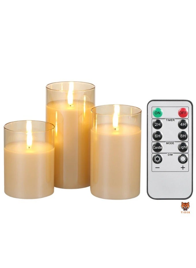 TIGER 3PCS Flickering Flameless Candle Lights Kit with Controller – Dynamic & Constant Bright Lighting, Dimmable & Timer Options for Indoor Use - Image 1