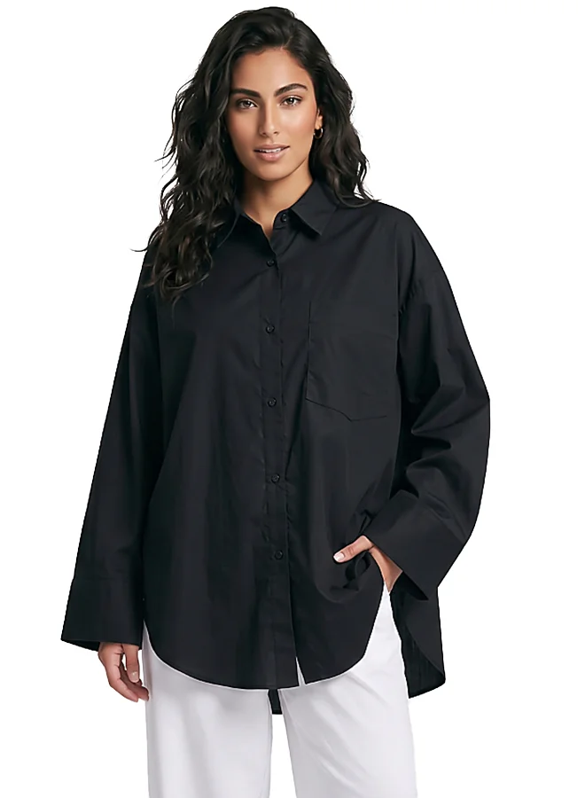 F5 OVERSIZE FIT ARABIC GRAPHIC POPLIN SHIRT SHIRT