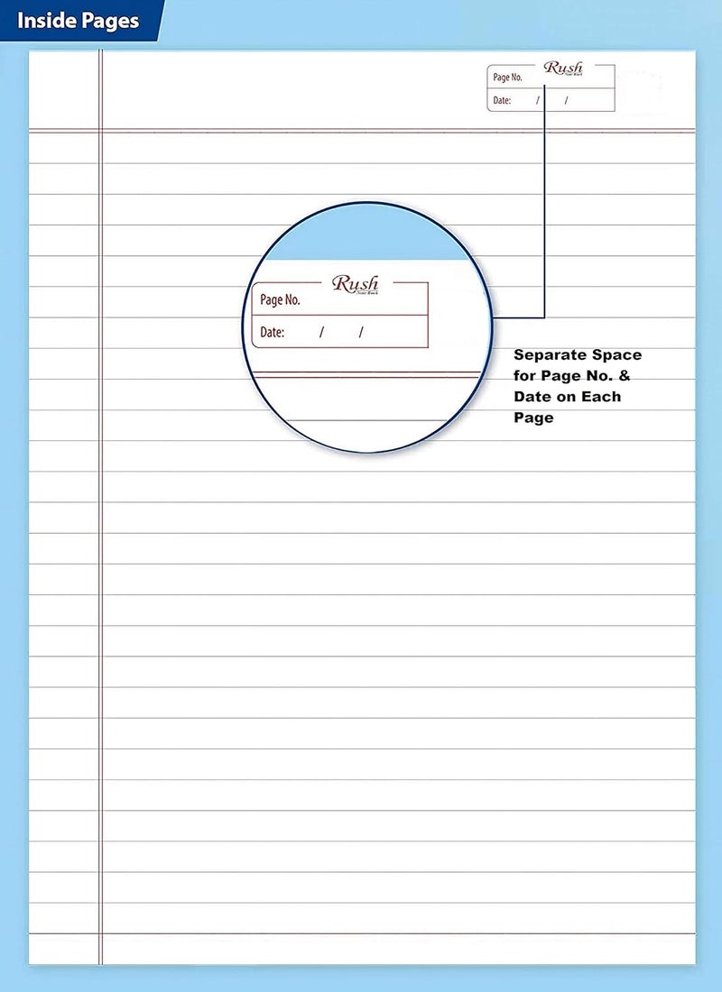 RUSH NOTE BOOKS Rush 452 Pages A4 Size Notebook - Single Line Ruled (29 x 21 cm) | Ruled notebooks for Writing | Register Notebook for Students | Pack Set of 1 | Copy for Students - Image 4