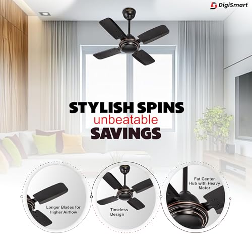 DIGISMART High Speed 850 RPM Uphaar 4 Blades (600MM) Anti DUST Coating Ceiling Fan Smoke Brown-2 Year Warranty (Dark Brown) - Image 5