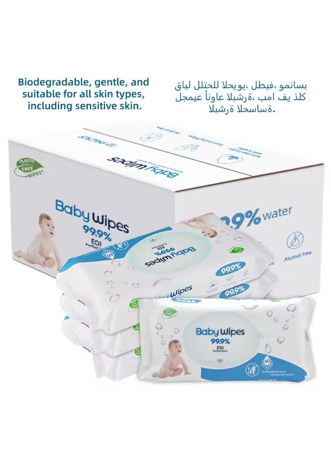 Baby Wet Wipes 720 Count (12 Packs) Family Pack | 99.9% Water-Based Hypoallergenic Unscented | Biodegradable for Newborns - Image 1