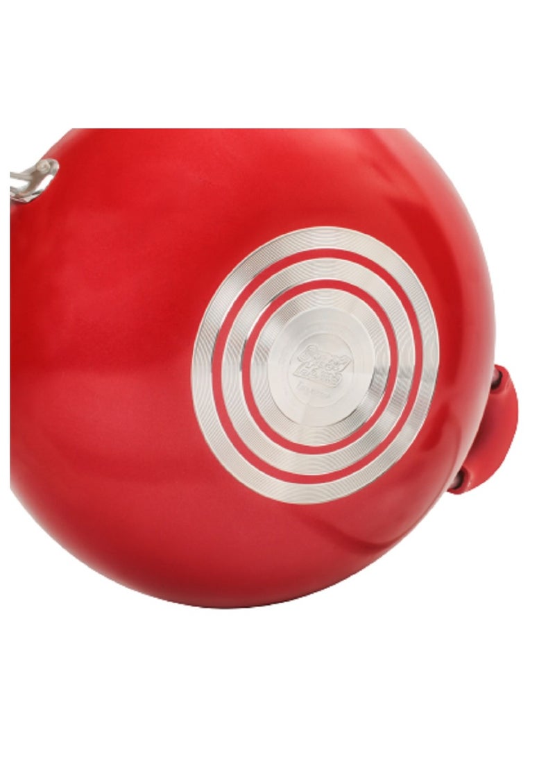 Sweet Home 24 CM Non-Stick Wok Pan with Lid - Red/Black, Multi-layer Non-Stick Interior, Silicone Polyester Exterior, Solid Bottom, Compatible with Electric and Gas Cooktops - Image 4