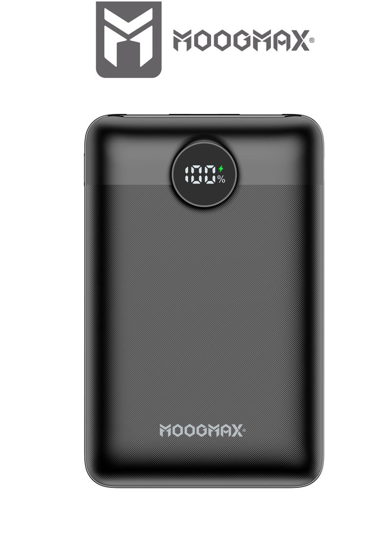 20000mAh 45W super small pocket-size Mini power bank with 3 ports ,2 USB-A and 1 USB-C PD, supports fast charging , led digital display, and can be used on Airplane and train-black color from Moogmax