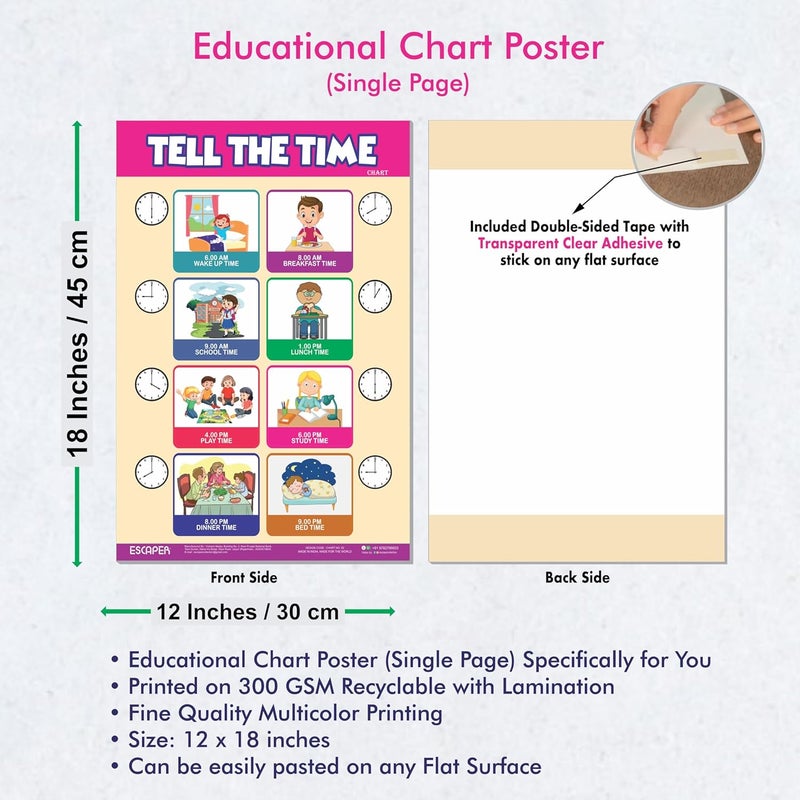 ESCAPER Tell The Time Educational Charts for Kids Learning (11.5 x 17.5 inches), Study Material, Learning Books, Educational Posters - Image 3
