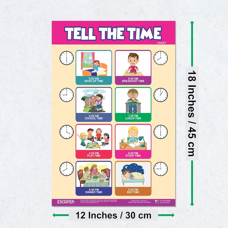 ESCAPER Tell The Time Educational Charts for Kids Learning (11.5 x 17.5 inches), Study Material, Learning Books, Educational Posters - Image 2