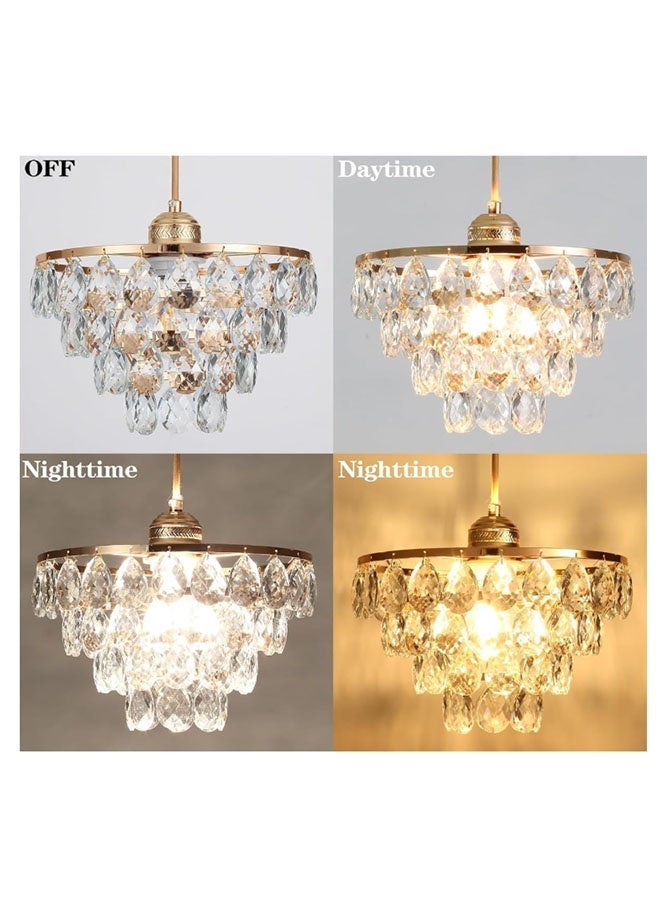 أجريون ضوء ثريا كريستال صغير ذهبي وردي بطول ١٢٠ سم، ارتفاع قابل للتعديل، ثريا معلقة حديثة فريدة لغرف النوم - قاعدة لمبة: E27، لمبة مرفقة - ثريا. - Image 3