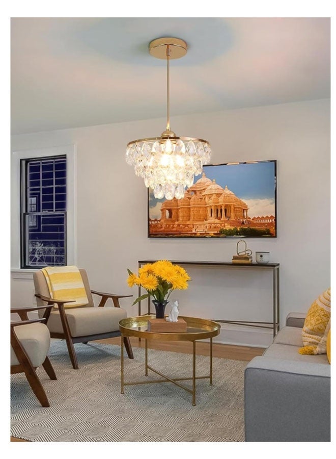 أجريون ضوء ثريا كريستال صغير ذهبي وردي بطول ١٢٠ سم، ارتفاع قابل للتعديل، ثريا معلقة حديثة فريدة لغرف النوم - قاعدة لمبة: E27، لمبة مرفقة - ثريا. - Image 4