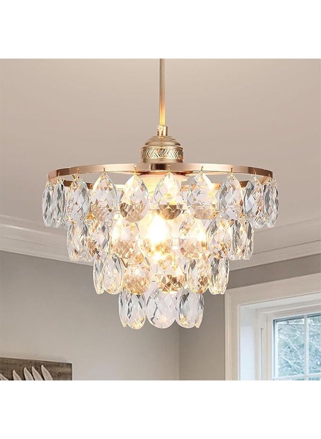 أجريون ضوء ثريا كريستال صغير ذهبي وردي بطول ١٢٠ سم، ارتفاع قابل للتعديل، ثريا معلقة حديثة فريدة لغرف النوم - قاعدة لمبة: E27، لمبة مرفقة - ثريا. - Image 1