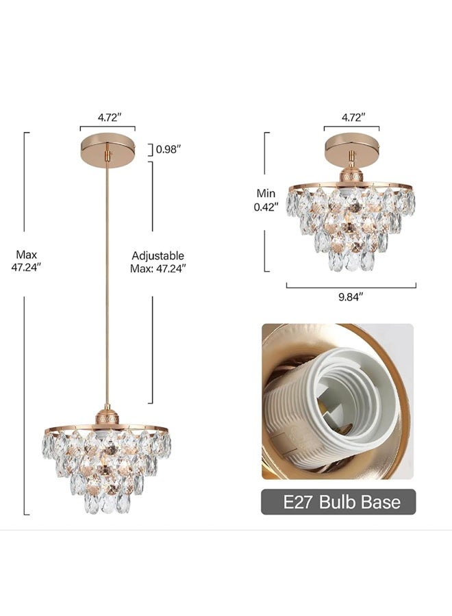 أجريون ضوء ثريا كريستال صغير ذهبي وردي بطول ١٢٠ سم، ارتفاع قابل للتعديل، ثريا معلقة حديثة فريدة لغرف النوم - قاعدة لمبة: E27، لمبة مرفقة - ثريا. - Image 2