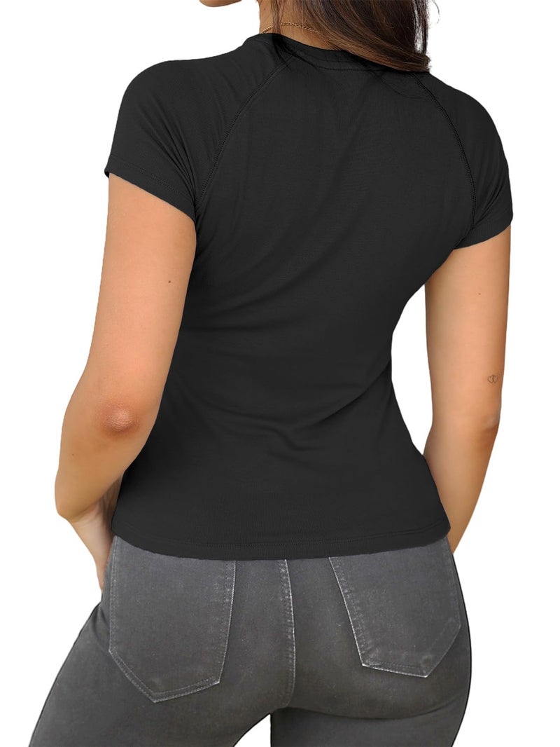 Abardsion Women Casual Raglan Sleeve Crewneck Slim T Shirts - 2026 Spring Summer Basic Activewear Going Out Tops(Black, M) - Image 2