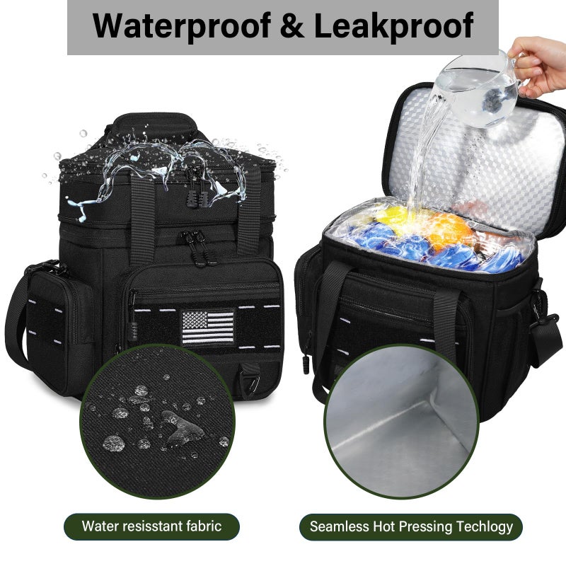 TENKIST Expandable Tactical Lunch Box, XLarge Insulated Lunch Cooler Bag Heavy Duty Leakproof Lunch Pail for Men Adults Work Office Outdoor Picnic Trips,25L,Black - Image 4