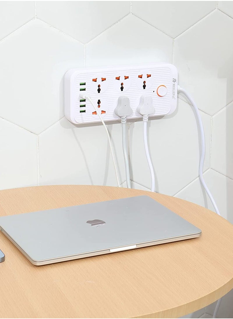 TYCOM - Power Strip Surge Protector with USB Extension Cord Flat Plug with Widely 6 AC Outlet and 6 USB Small Desktop Station with 6 feet Power Cord Compact Socket - Image 1