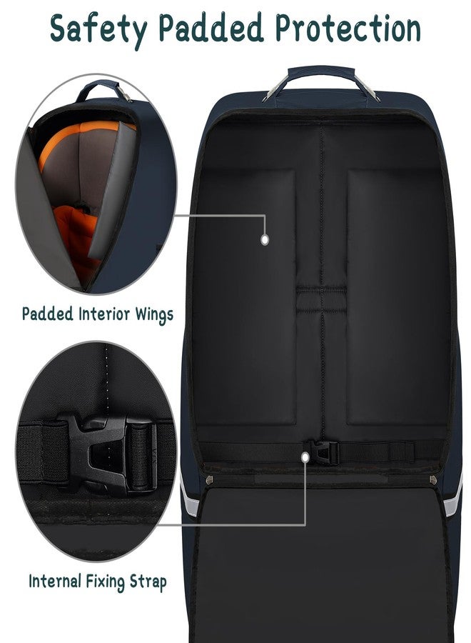 SINVICKO Car Seat Travel Bag - Padded Car Seat Carrier with Steel Cable Handle and Reflective Stripes, Large Durable Airport Gate Check Bag, Blue - Image 3