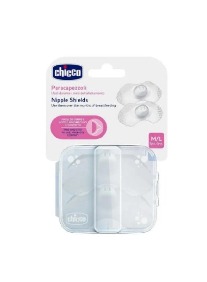 Chicco Nipple Shields M/L – Soft Silicone Breastfeeding Shields with Storage Case – Protects Sensitive Nipples and Ensures Comfortable Feeding – 2 Pieces - Image 1