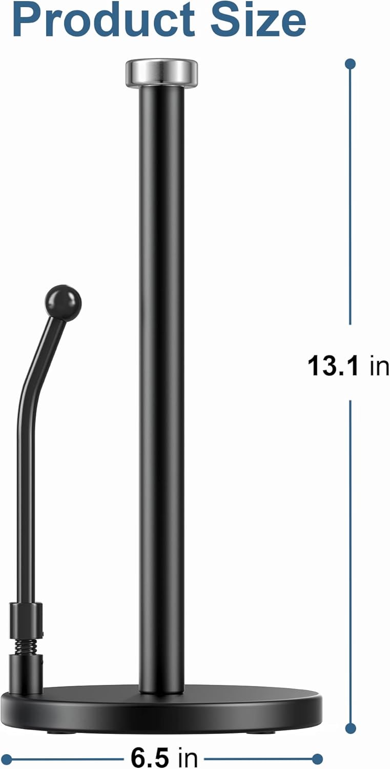 SMARTAKE Paper Towel Holder, Paper Towel Dispenser Standing Weighted Base Non Slip, Spring Arm Fit Most Size Paper Roll, Stainless Steel Paper Towel Holder for Home Kitchen Countertop Tabletop, Black - Image 2