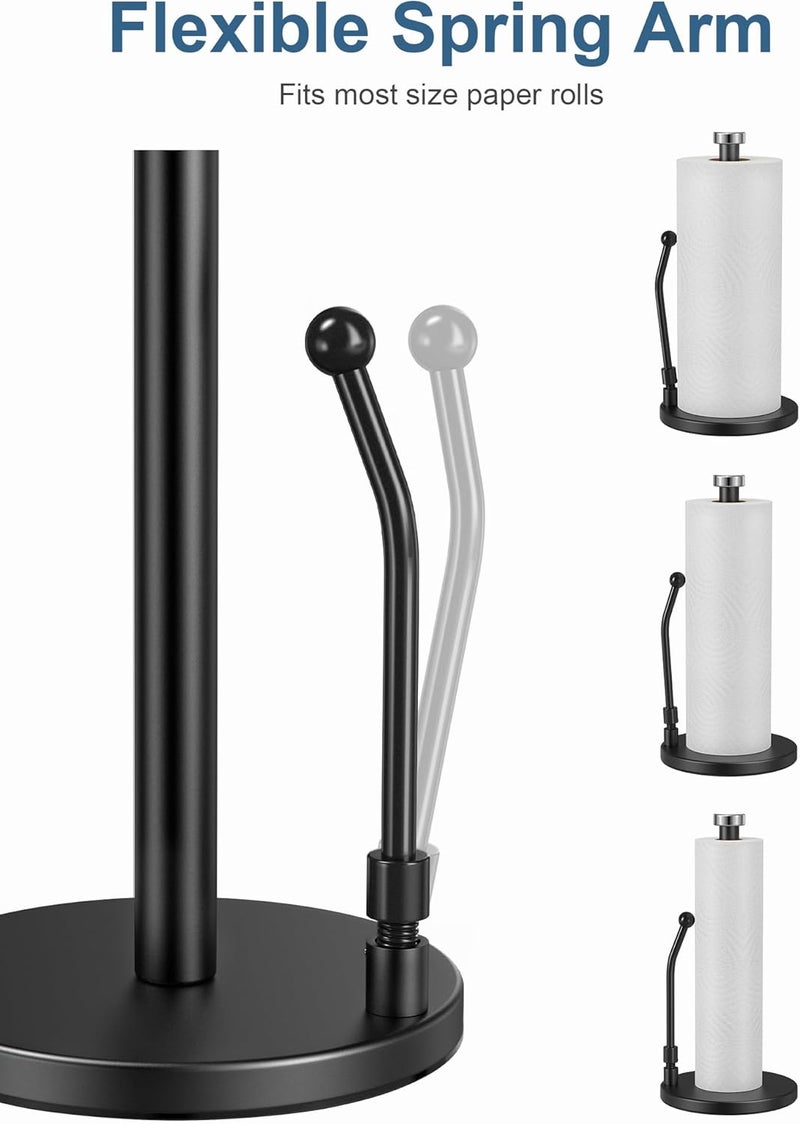 SMARTAKE Paper Towel Holder, Paper Towel Dispenser Standing Weighted Base Non Slip, Spring Arm Fit Most Size Paper Roll, Stainless Steel Paper Towel Holder for Home Kitchen Countertop Tabletop, Black - Image 3