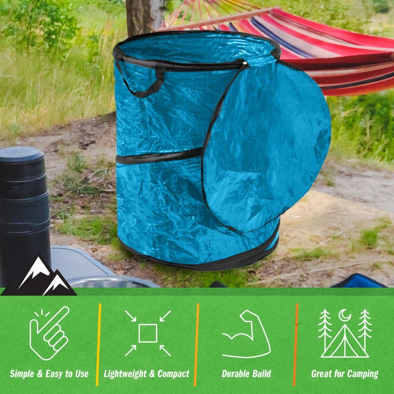 Wakeman Collapsible Trash Can - Pop Up 44-Gallon Outdoor Portable Garbage Bag Holder with Zippered Lid - Recycle Bin for Camping or Parties (Blue) - Image 3